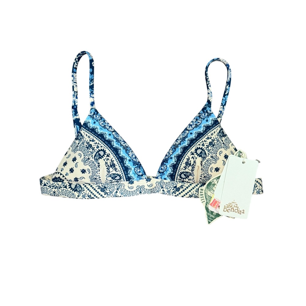 Agua Bendita Lisa Atma 18124 Blue Paisley Triangle Bikini Top Womens Small NWT